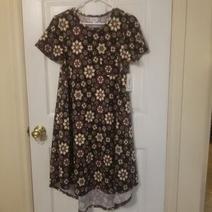 LuLaRoe Carly Short Sleeve Swing Dress Purple White Kaleidoscope Floral Sz XXS